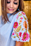 50% Off!!! Gingham Floral Embroidered Top! (XL)