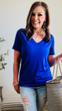 Relaxed Straight Cut V-Neck Tee in Royal Blue