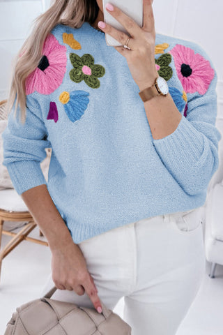 The Bella Knit Floral Sweater in Blue!