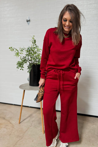 'The Beckham' Textured 2-Piece Set in Red! (Long Sleeve)