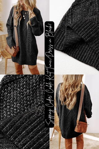 'Sipping Cider' Cable Knit Tunic/Dress in Black!