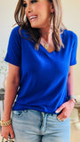 Relaxed Straight Cut V-Neck Tee in Royal Blue