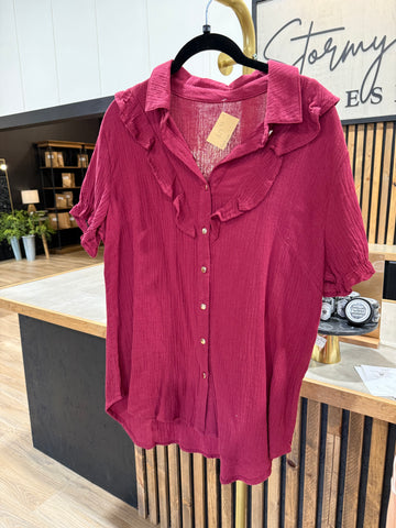 The Berry Ruffle Button-Up! (In stock!)