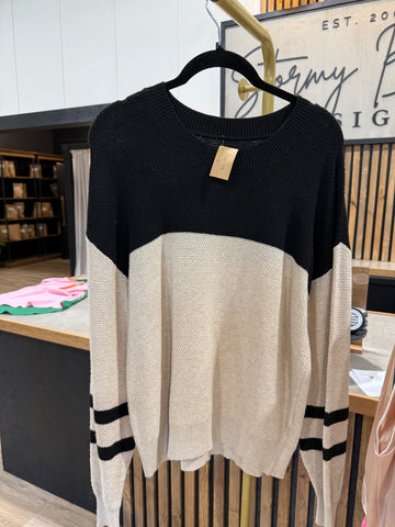 The Black & Oatmeal Colorblock Sweater! (In stock!)