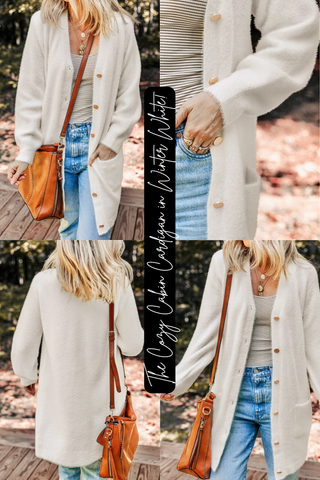 The Cozy Cabin Cardigan in Winter White!