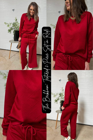 'The Beckham' Textured 2-Piece Set in Red! (Long Sleeve)