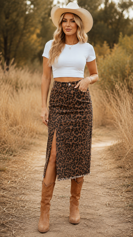 The Untamed Leopard Denim Skirt! (In stock!)