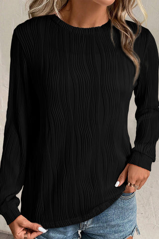 NEW The Monticello LONG SLEEVE Wavy-Textured Top! (Black)