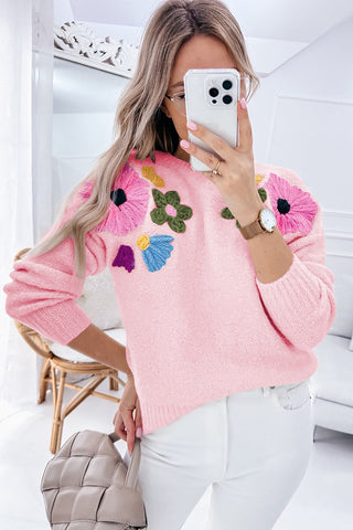 NEW The Bella Knit Floral Sweater in Pink!