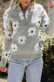 Grey Floral Pullover Sweater!