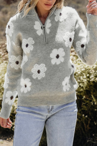 Grey Floral Pullover Sweater!