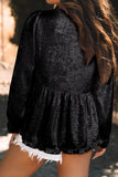 The Gia Metallic Babydoll Top (Black)!