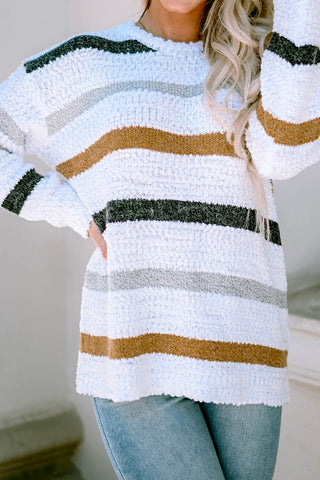 Neutral Stripes Popcorn Sweater!