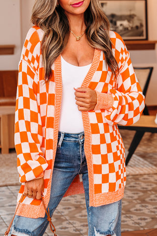 The Harvest Check Cardigan in Orange & White!