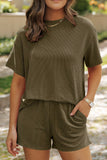 The Willow Ribbed Shorts Set in Olive Green!