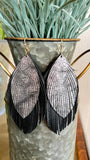 Feathered-Leather Earrings in Pewter/Black!