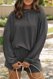 The Long Sleeve Willow Ribbed Shorts Set in Charcoal Black!