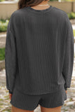 The Long Sleeve Willow Ribbed Shorts Set in Charcoal Black!
