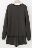 The Long Sleeve Willow Ribbed Shorts Set in Charcoal Black!